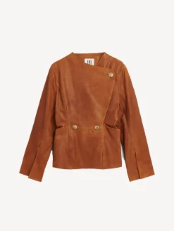 By Malene Birger Blazers^Selmas Cropped Leather Jacket Tobacco Brown